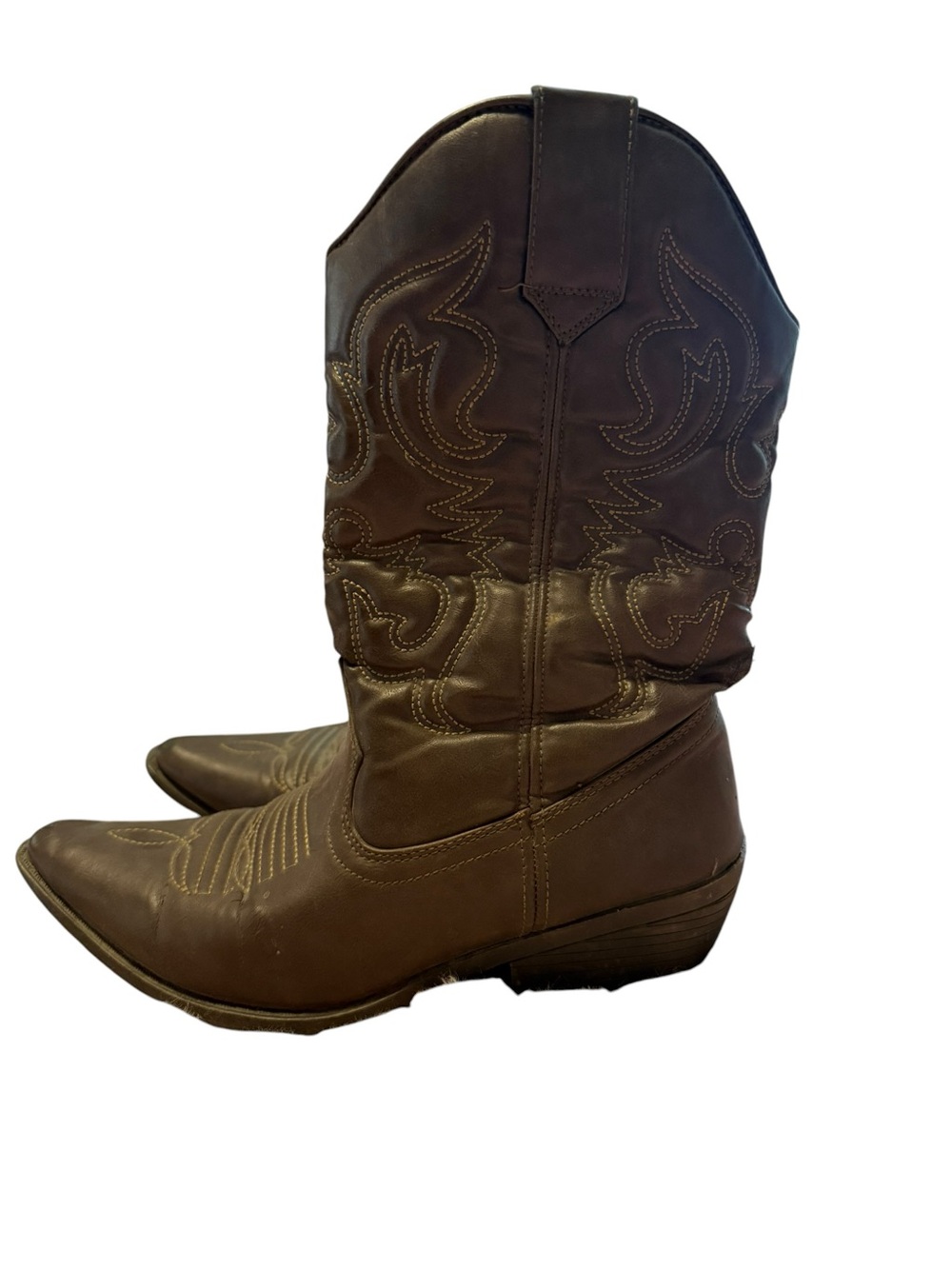 Vintage Brown Western Cowboy Boots Size 7.5 Distressed Embroidered Cowgirl Boots